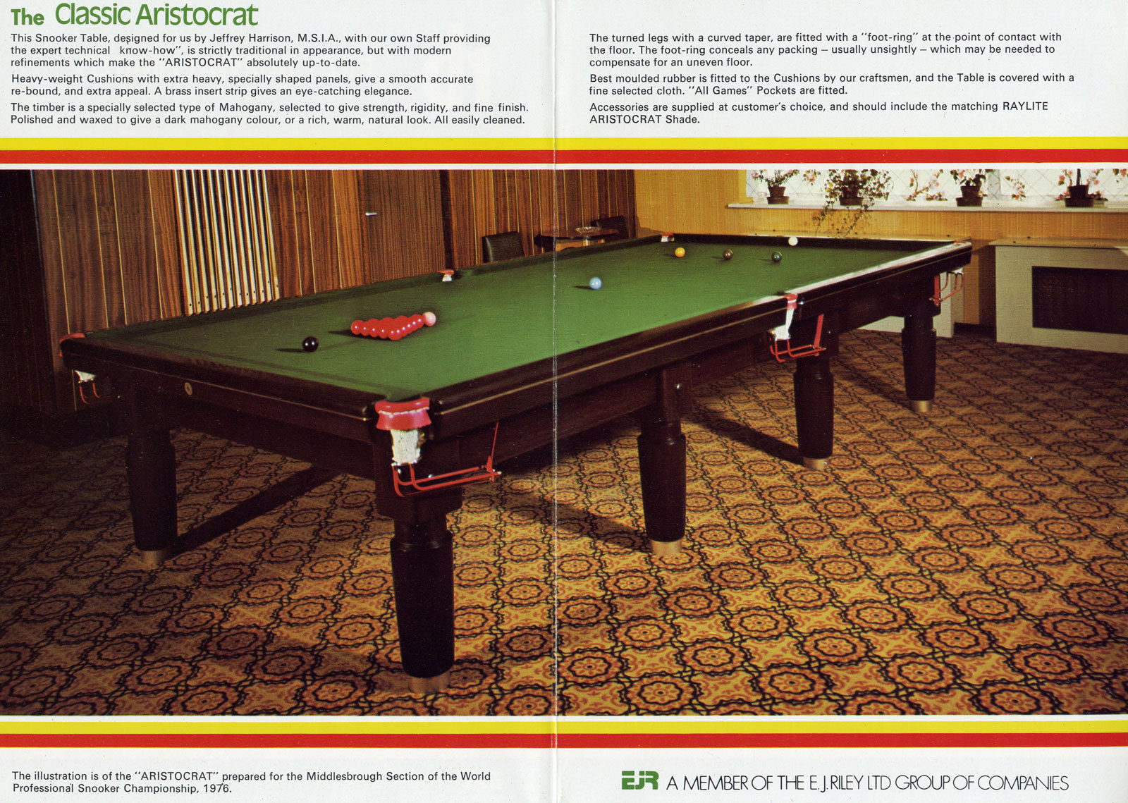 12ft Riley Classic Aristocrat Snooker Table in solid mahogany