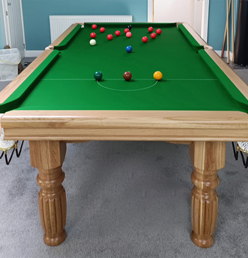7ft oak turned leg snooker table.